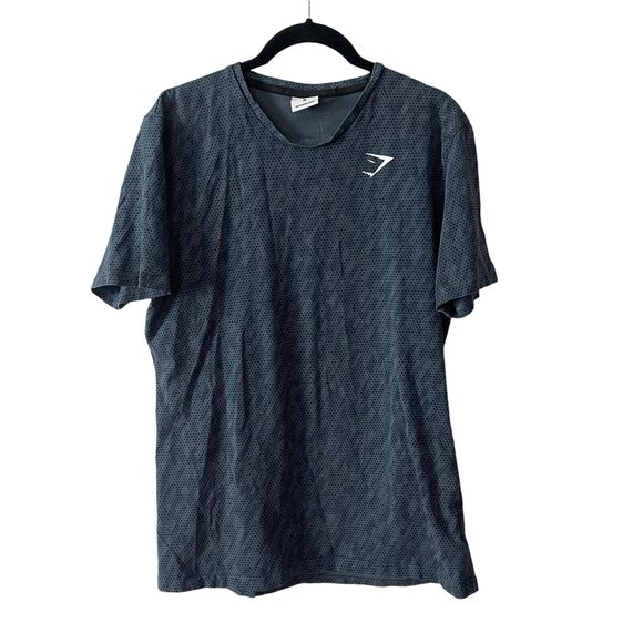 Gymshark Mens Medium T-Shirt Short Sleeve Tee Blue Gray Print Casual Workout - Picture 1 of 7